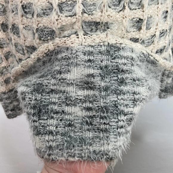 Katsumi Woven Sweater Blue Ivory Fuzzy Knit Eyelash Pullover Casual Work Size S - Picture 2 of 7